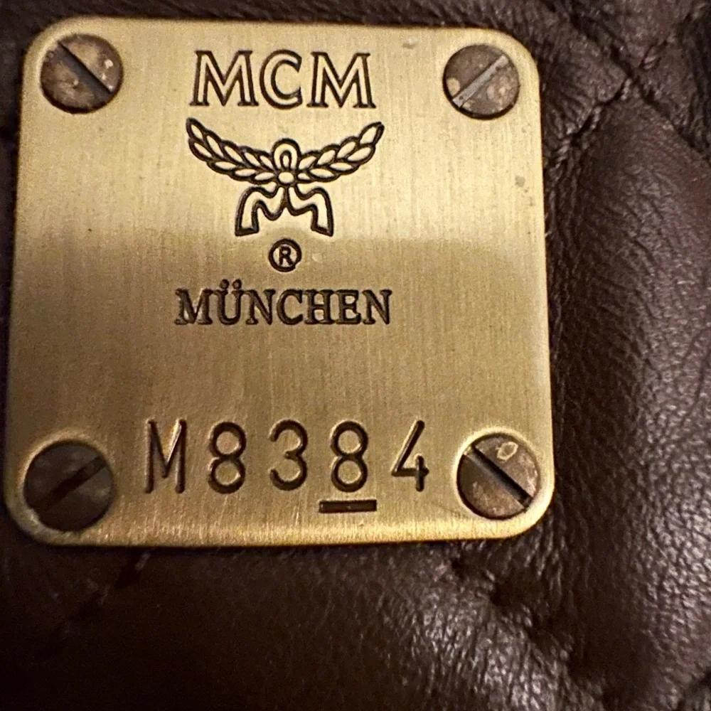 MCM VINTAGE Brown Leather large Boston Bag with Gold Accents